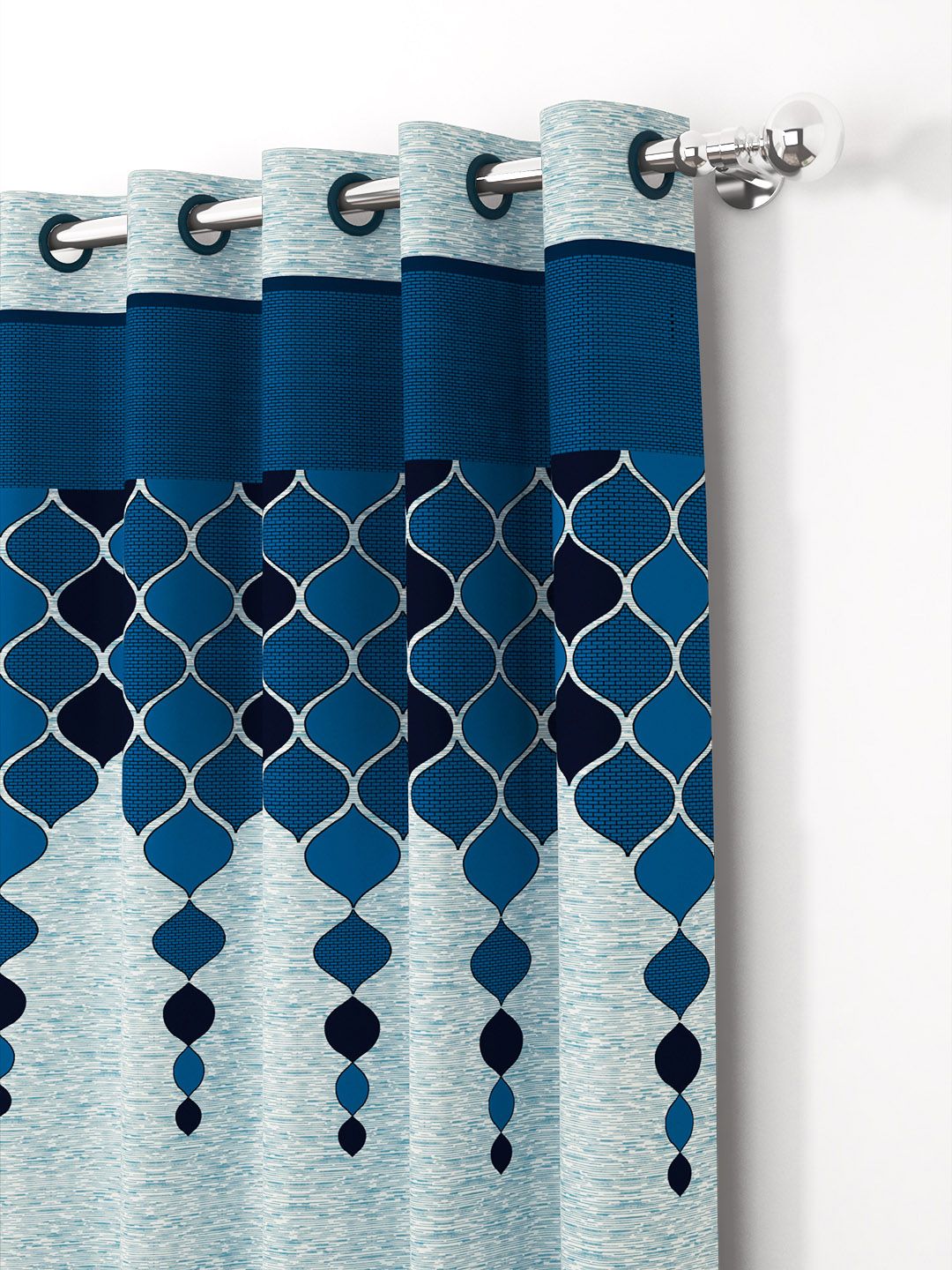 Story@home Blue & Grey 2 Pieces Geometric Window Curtain