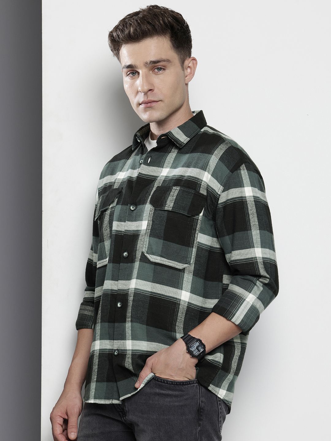 The Indian Garage Co Men Regular Fit Checkered Double Flap Casual Shirt
