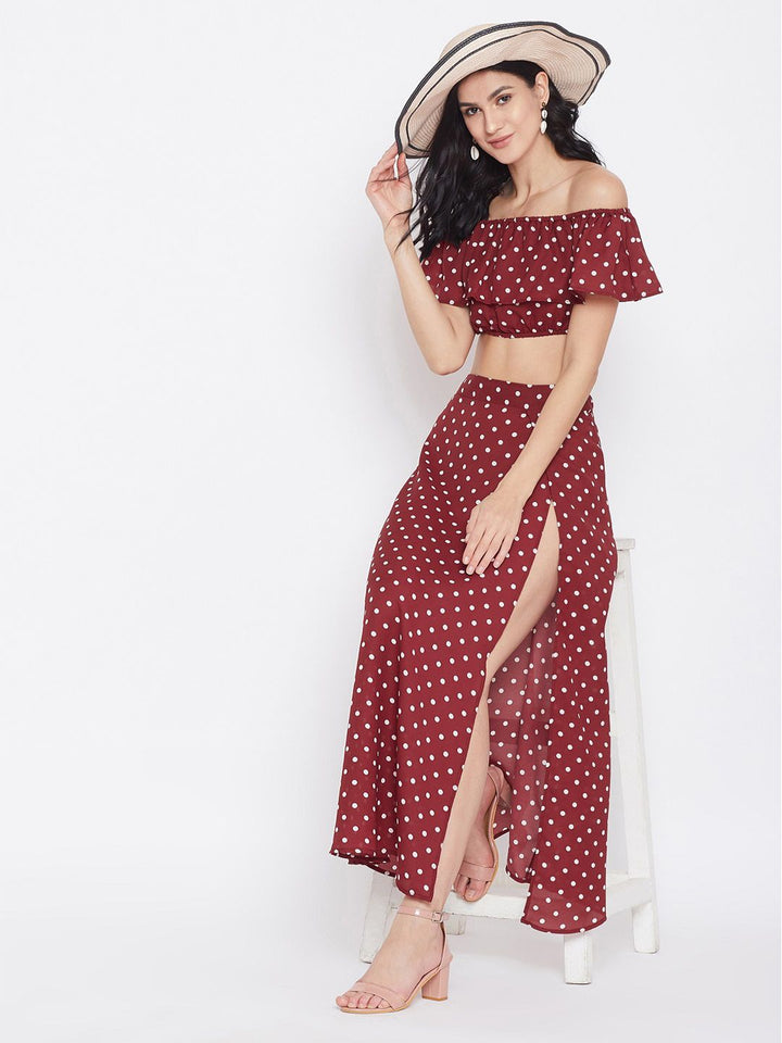 Berrylush Women Red Printed Maxi Co-Ords
