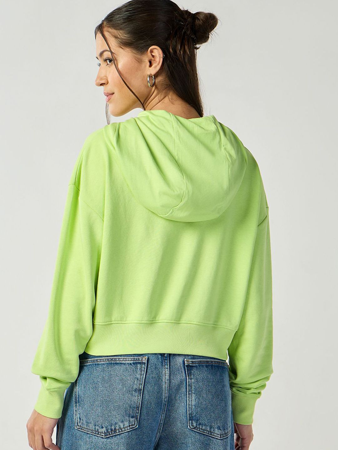 Bewakoof Women Zipped Oversized Hooded Crop Sweatshirt