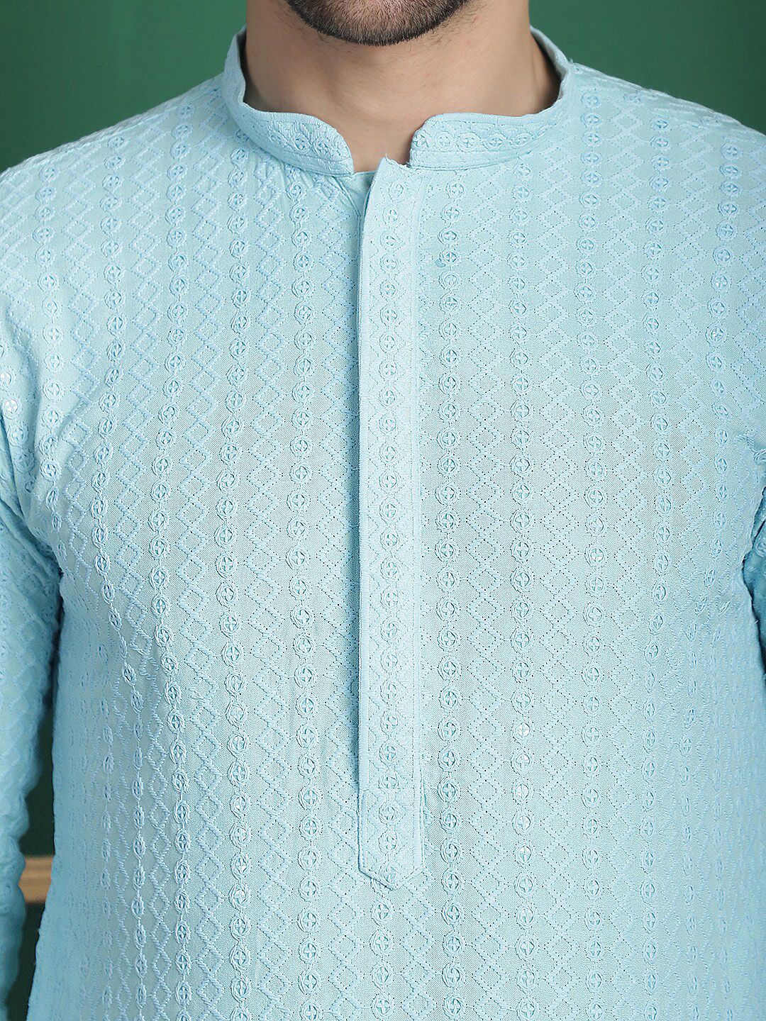 Anouk Blue Ethnic Embroidered Straight Kurta with Pyjamas