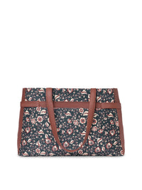 ZOUK Blue Floral Printed Structured Tote Bag