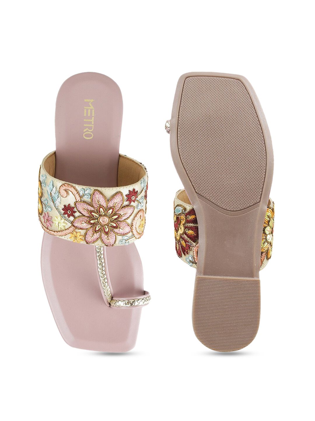 Metro Women Pink Embellished One Toe Flats