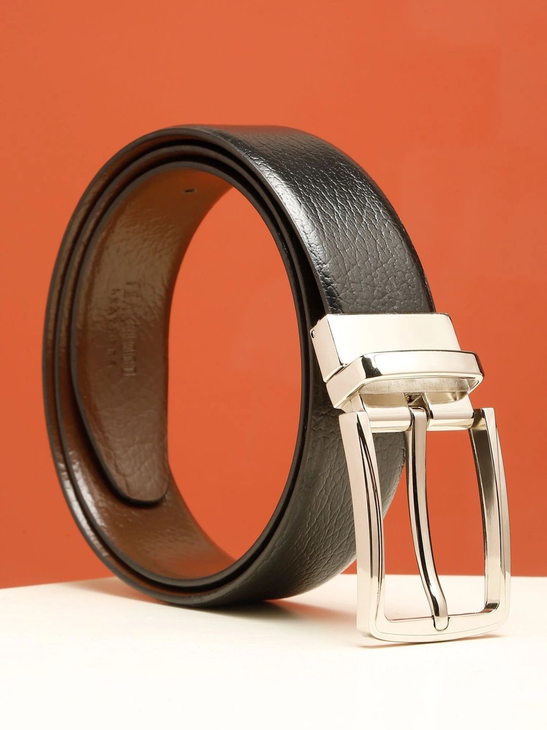 Teakwood Leathers Men Textured Leather Reversible Formal Belt