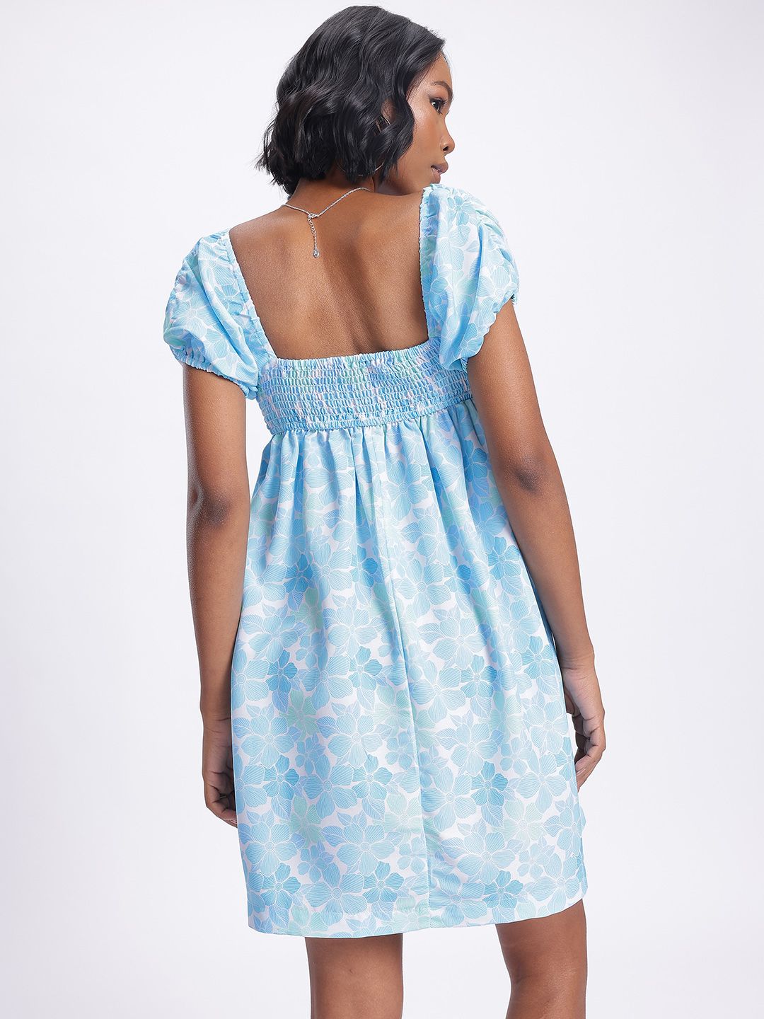 DressBerry Smocked Floral Print Mini A-line Dress