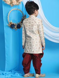Vastramay Boys Beige & Maroon Printed Slim Fit Sherwani Set