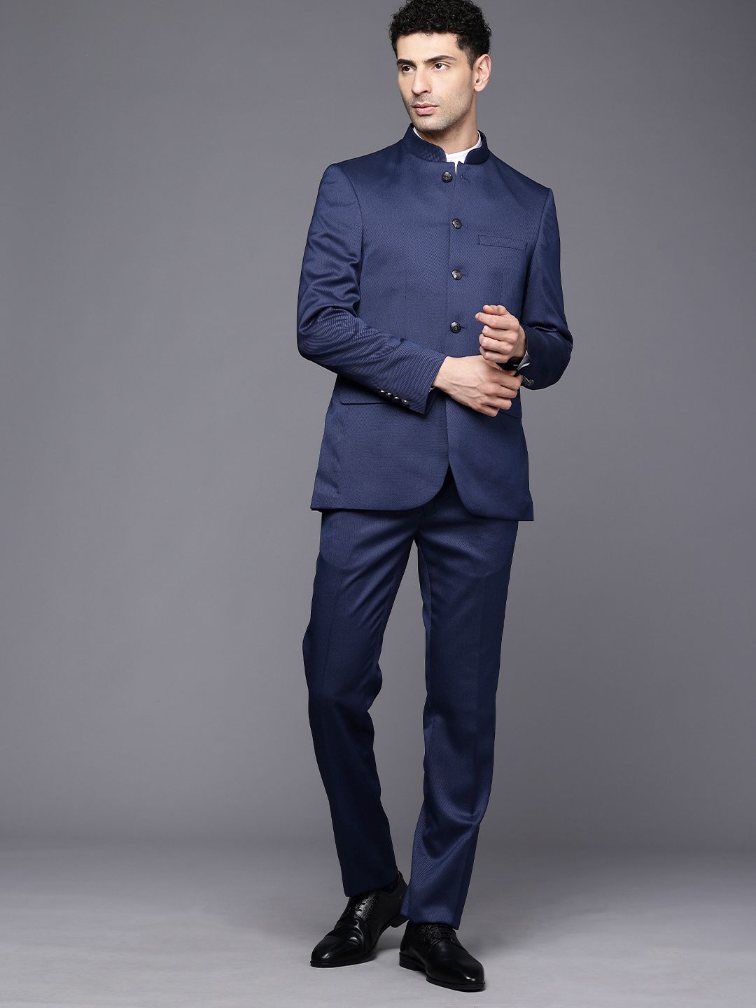Raymond Contemporary Fit Mandarin Collar Party Wear Blazer & Trouser