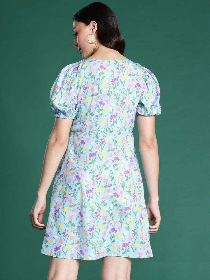 DressBerry Floral Print Puff Sleeve Empire Dress
