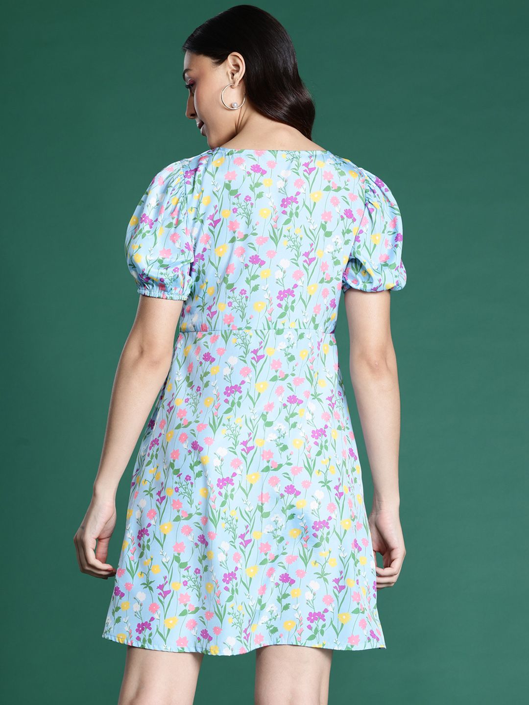 DressBerry Floral Print Puff Sleeve Empire Dress