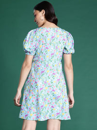DressBerry Floral Print Puff Sleeve Empire Dress