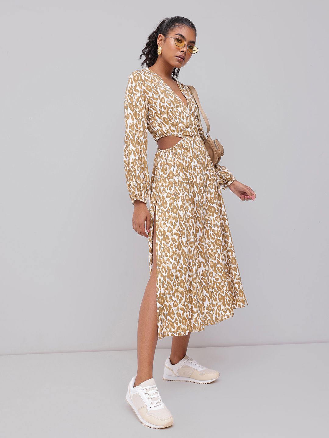 DressBerry Wild Printed With Cut Out Waist Side Slit A-Line Dress