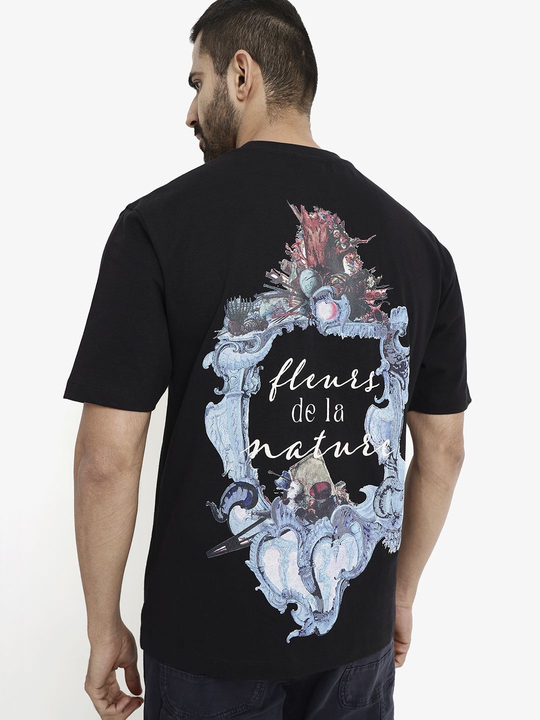 RARE RABBIT Men Graphic Printed Round Neck Cotton Oversized T-Shirt