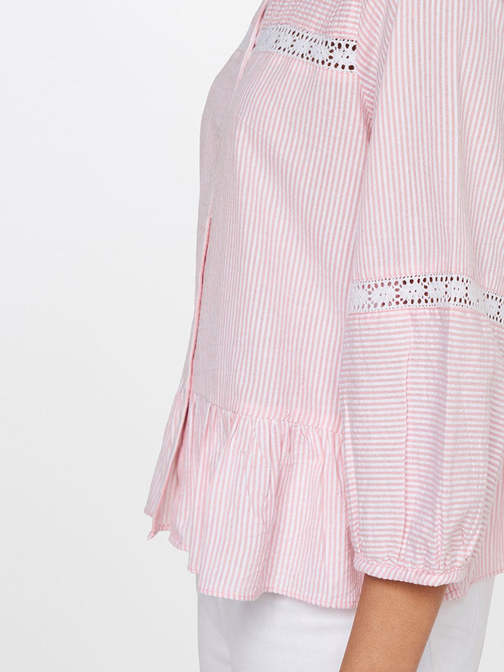AND Striped Puff Sleeve Cotton Top