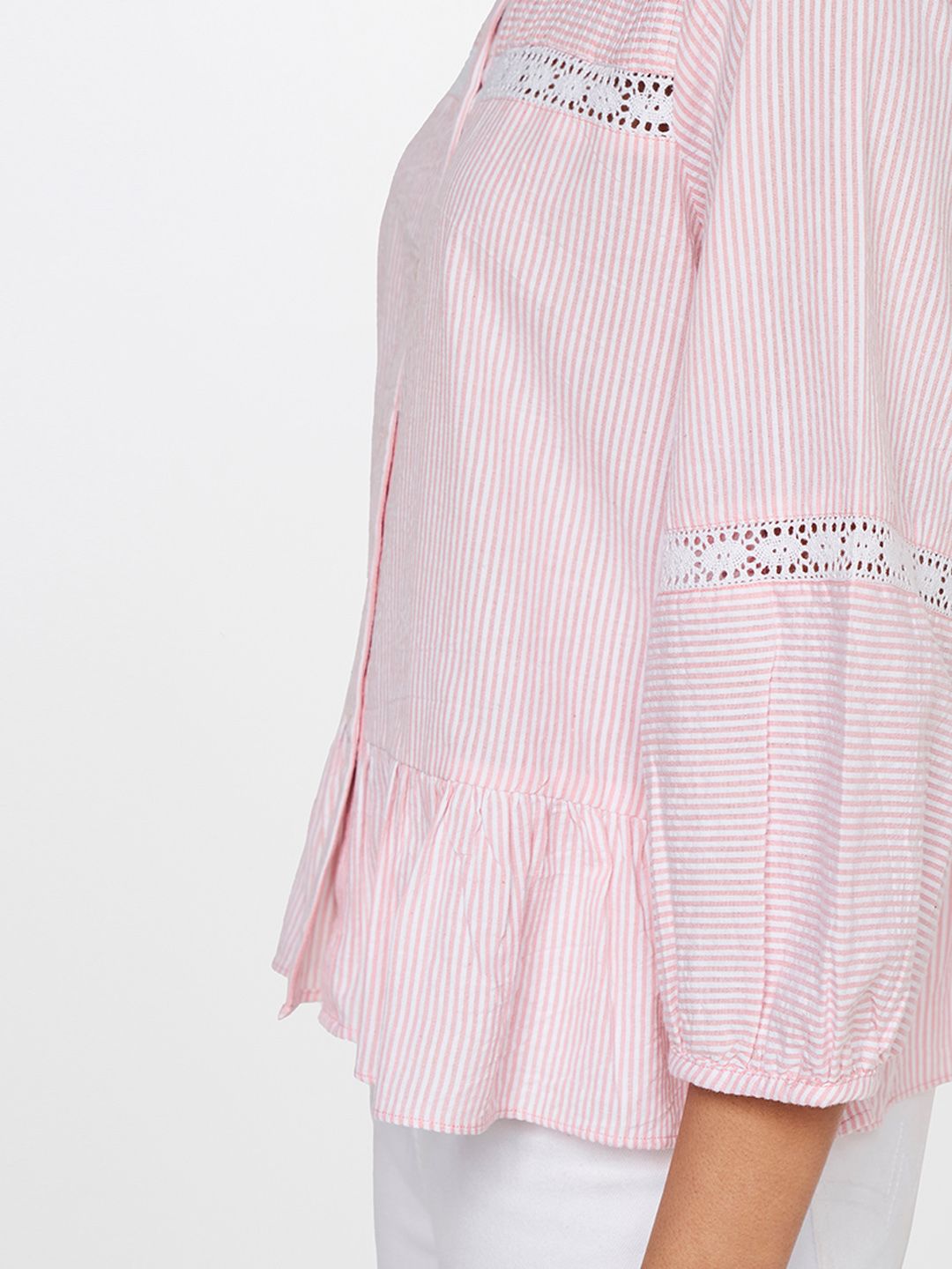 AND Striped Puff Sleeve Cotton Top