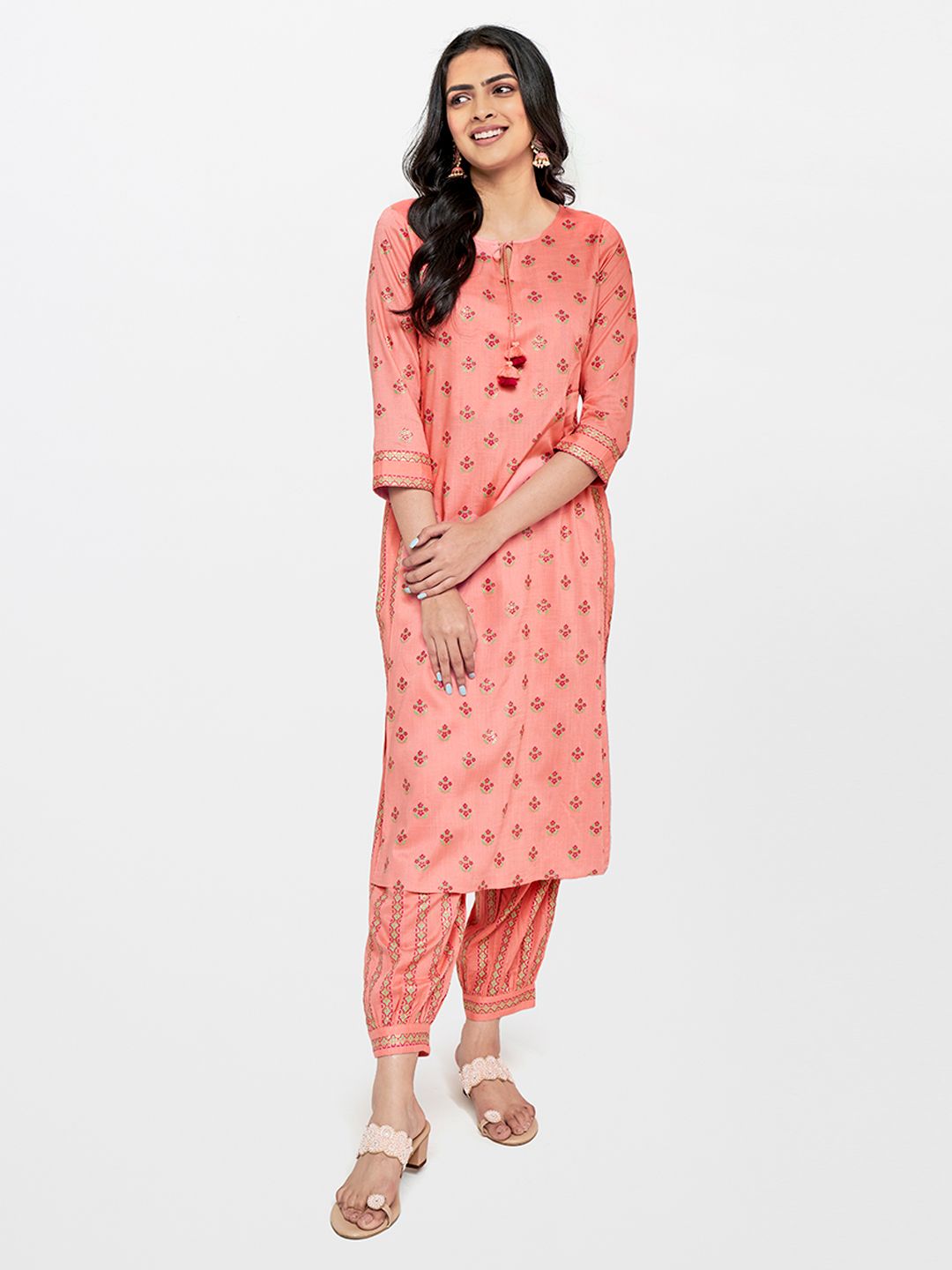 Global Desi Floral Printed Kurta with Dhoti Pant Set