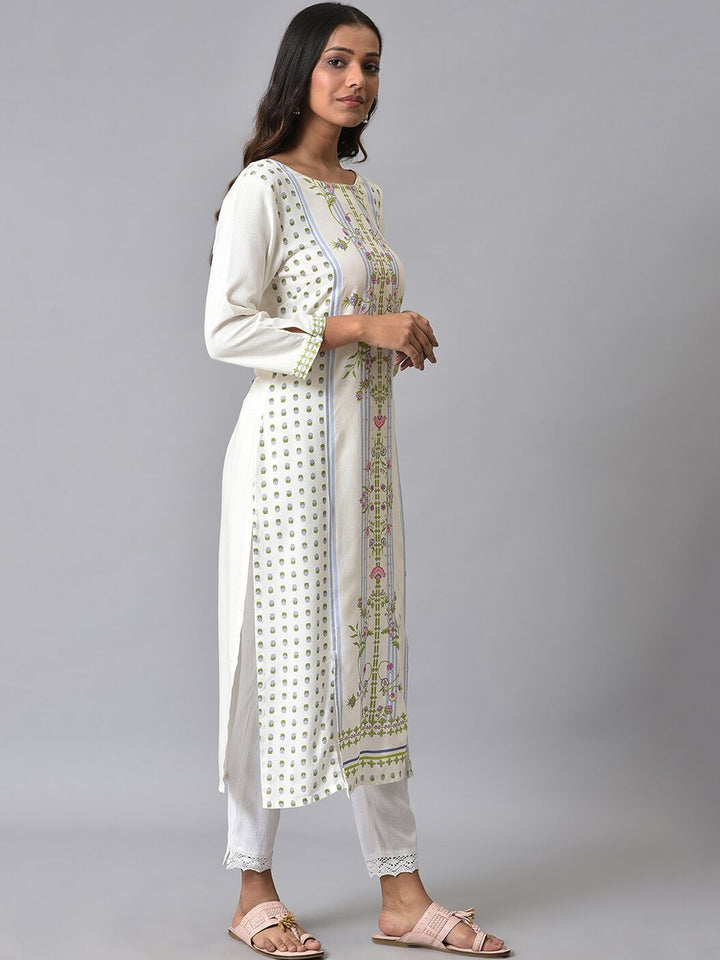 W Paneled Floral Printed Straight Kurta with Trousers
