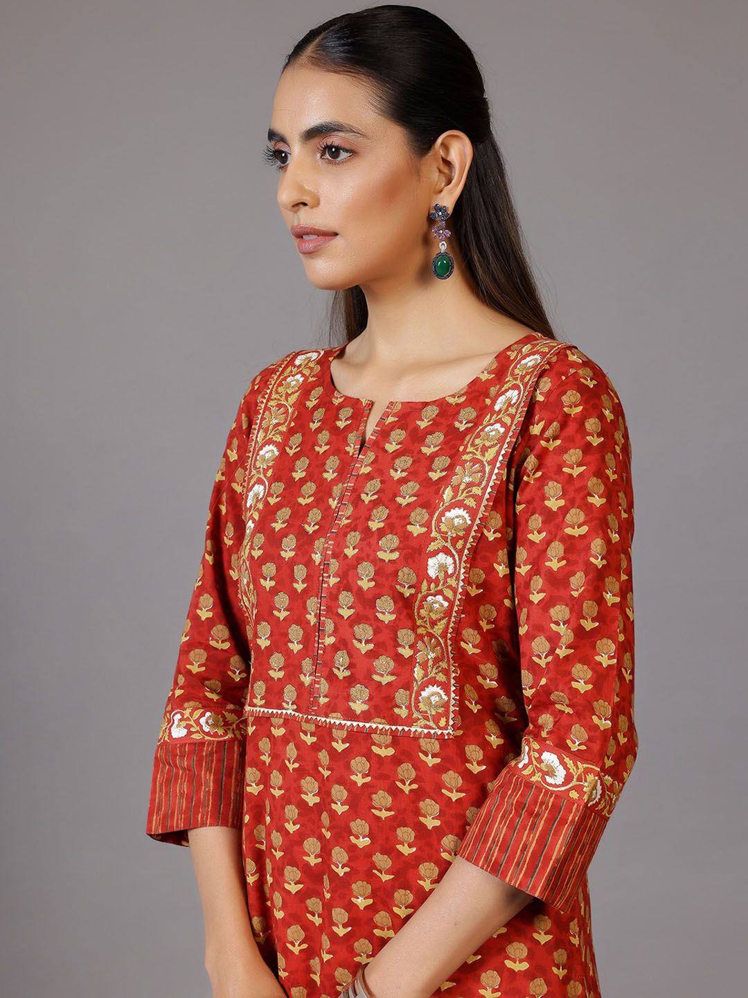 Libas Floral Printed Regular Gotta Patti Pure Cotton Kurta with Palazzos & With Dupatta