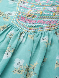 Antheaa Women Blue & Yellow Floral Print A-Line Top