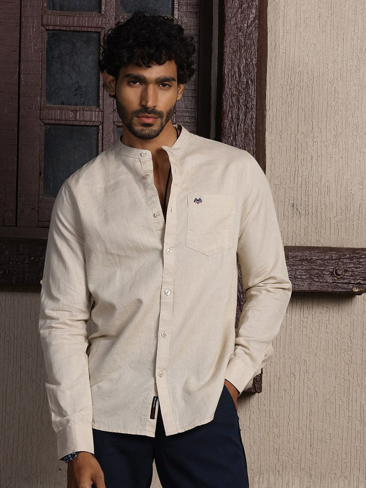 Thomas Scott Premium Cotton Linen Slim Fit Opaque Casual Shirt