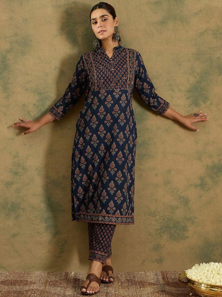 Indo Era Ethnic Motifs Printed Pure Cotton Kurta With Trousers