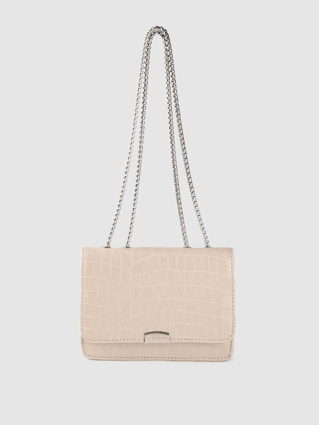 Lino Perros Women Off White Croc Textured Structured Shoulder Bag