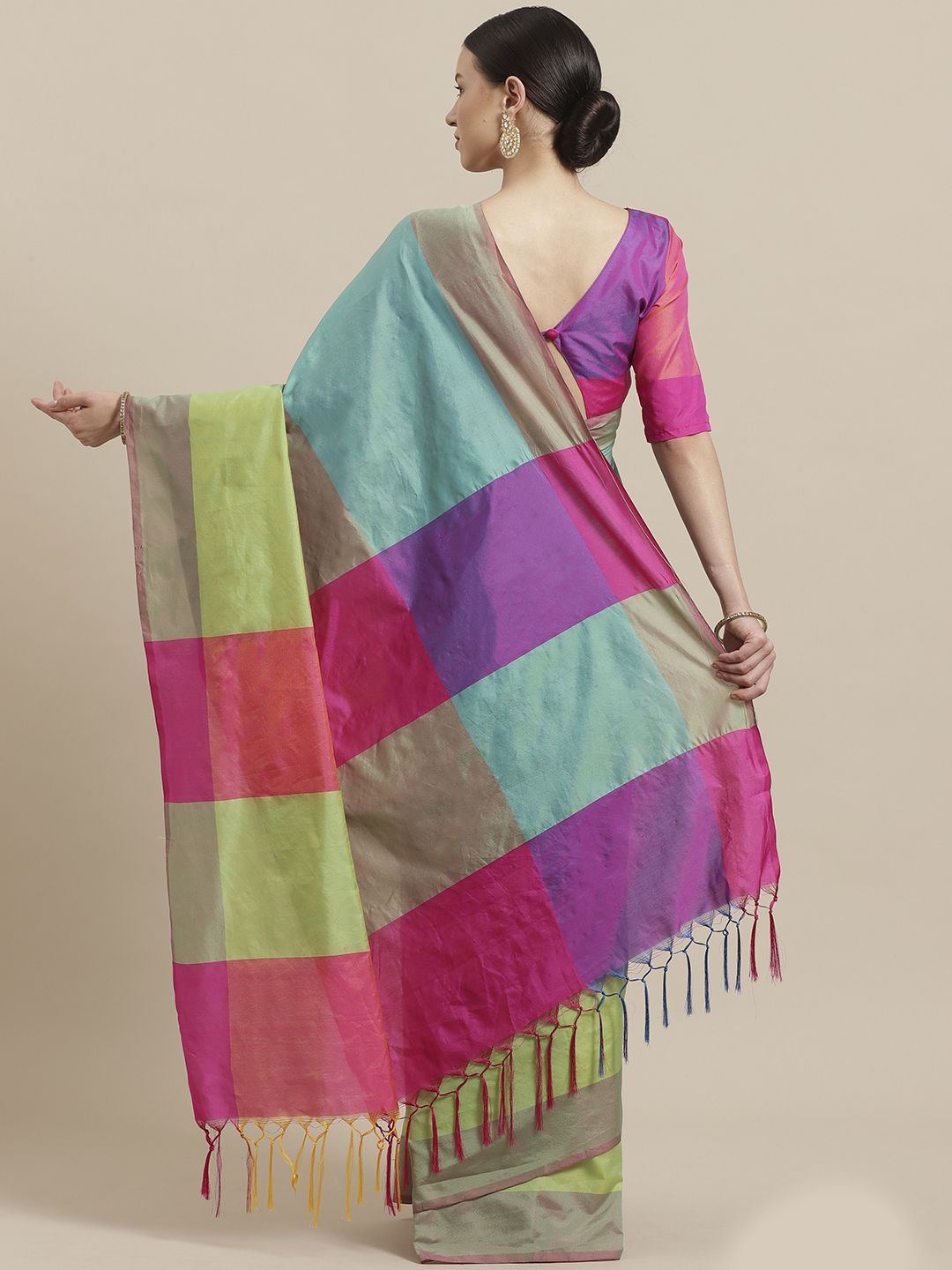 Saree mall Green & Blue Colourblocked Mangalagiri Saree