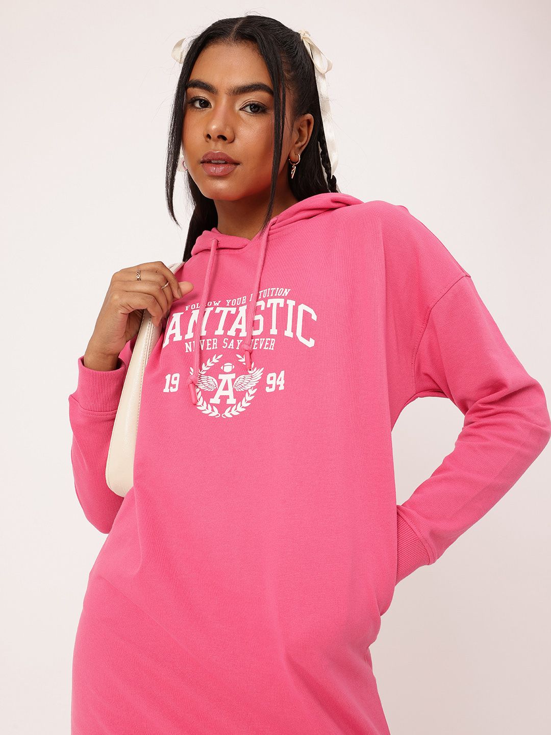 DressBerry Varsity Cool Printed Hooded T-shirt Dress