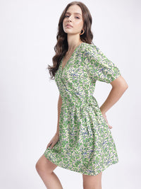 DressBerry Floral Breeze Wrap Puff Sleeve Dress