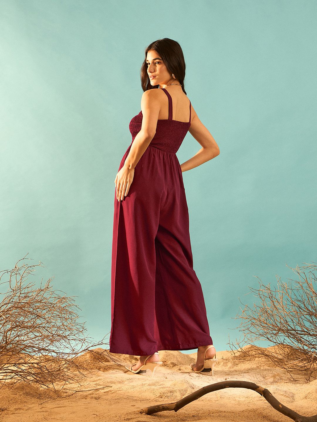 Berrylush Maroon Shoulder Straps Basic Jumpsuit