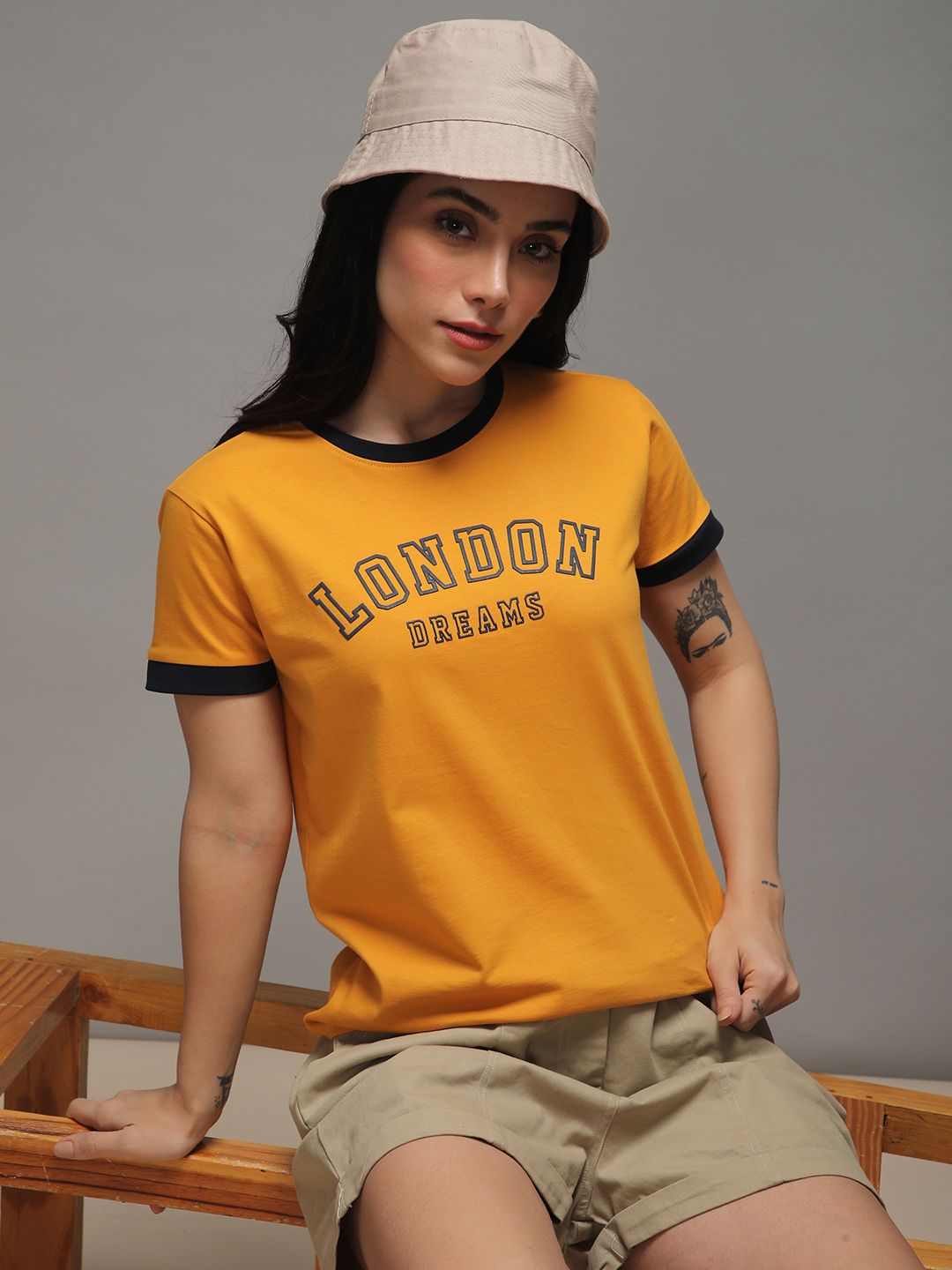 DILLINGER Women Regular Fit Applique Varsity Printed Tshirt