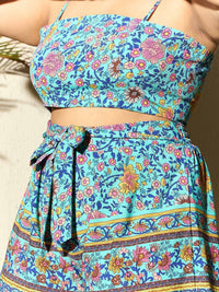 Berrylush Curve Plus Size Floral Printed Top, Shrug & Shorts