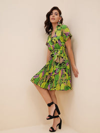 Antheaa Floral Print Crepe Fit & Flare Dress