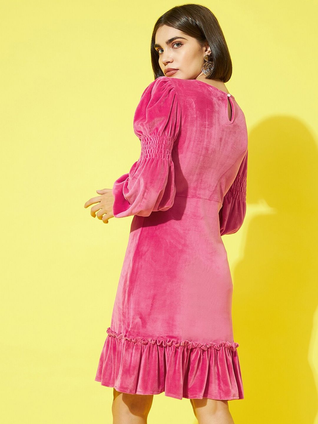 Athena Women Fuchsia Round Neck Bodycon Dress