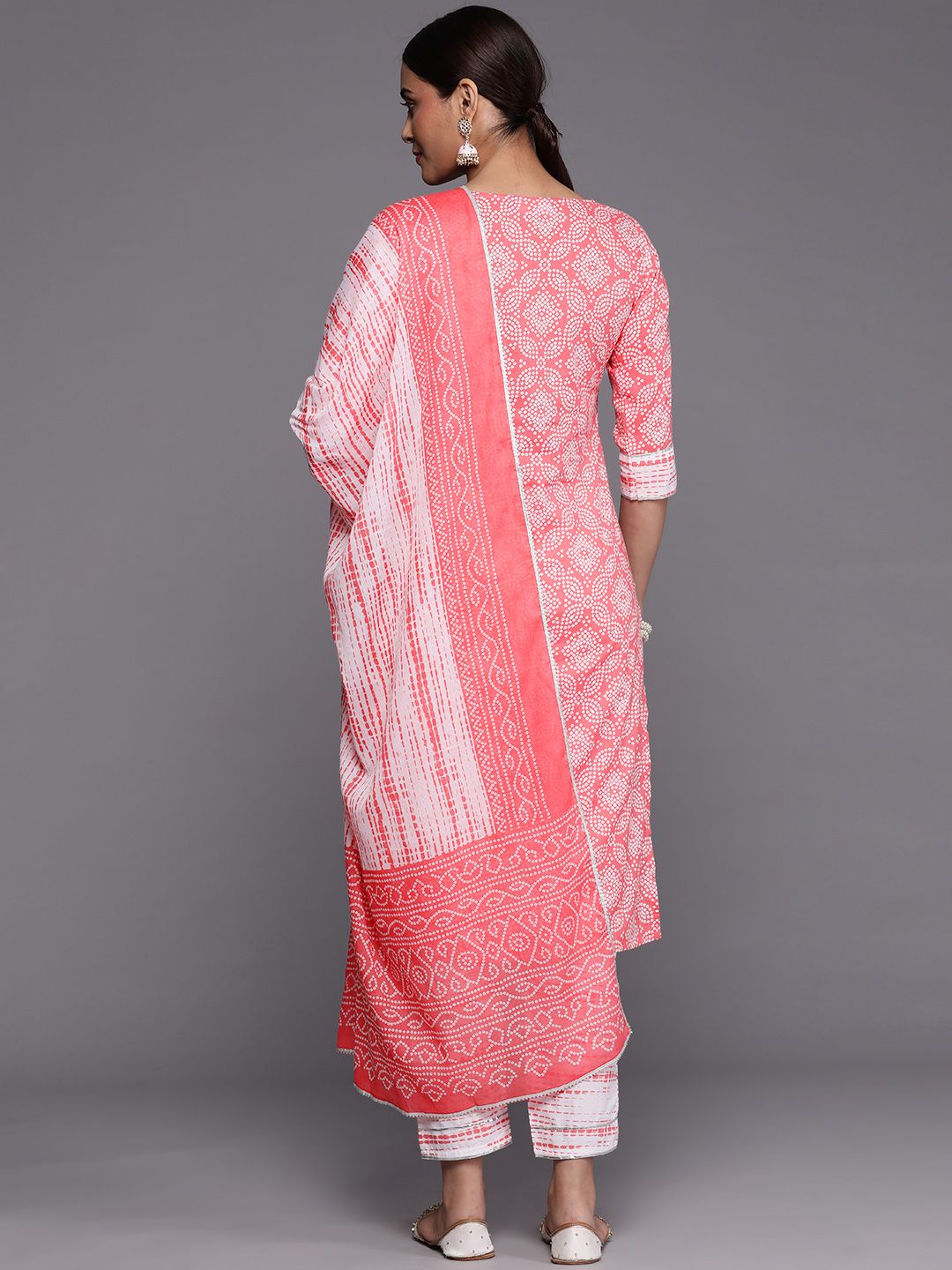 Libas Women Peach-Coloured Bandhani Printed Gotta Patti Pure Cotton Kurta with Trousers & With Dupatta