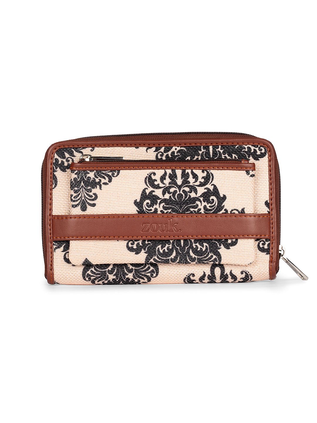 ZOUK Women Peach-Coloured & Green Printed Vegan Leather Zip Around Sustainable Wallet