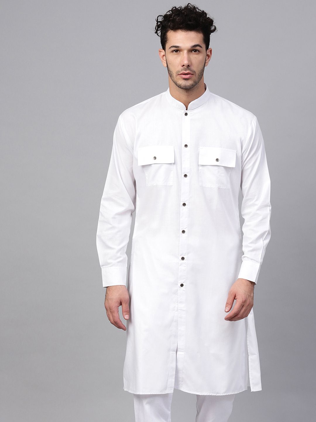 SOJANYA Men White Solid Pathani Kurta