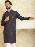 SOJANYA Men Grey Thread Work Kurta