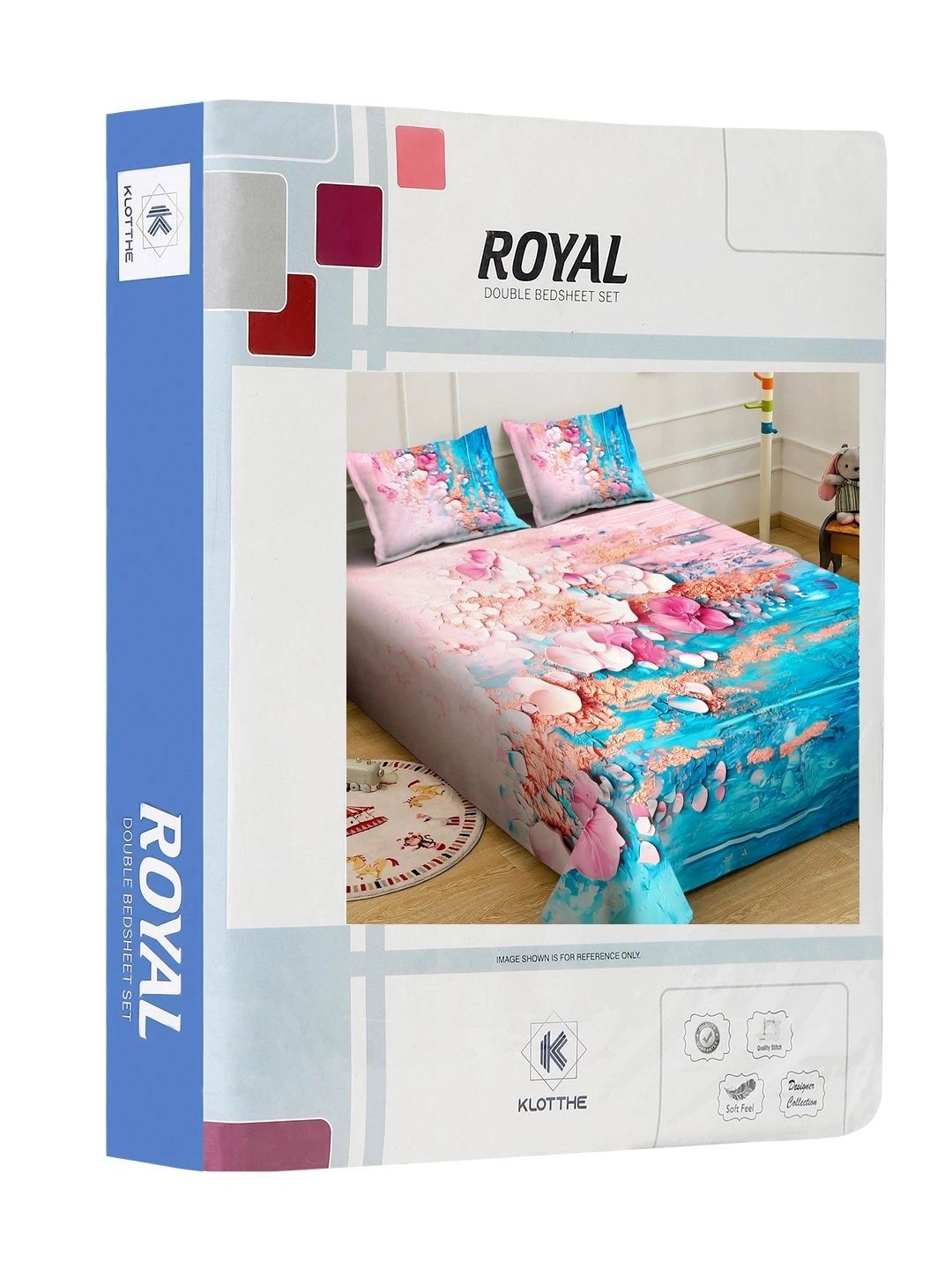 Moda Rapido X KLOTTHE Biru & Merah Jambu Bunga 400 TC Cadar King dengan 2 Sarung Bantal