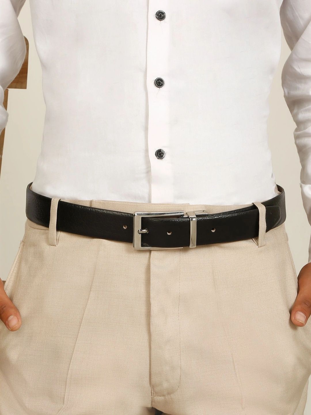 Teakwood Leathers Men Textured Leather Reversible Belt