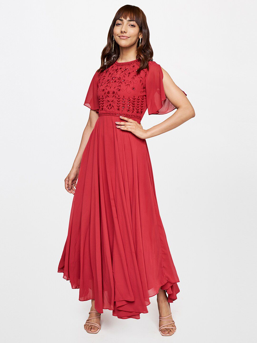 AND Women Red Embellished Embroidered Maxi Dress