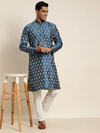 SOJANYA Men Blue & Gold-Toned Ethnic Motifs Jacquard Kurta