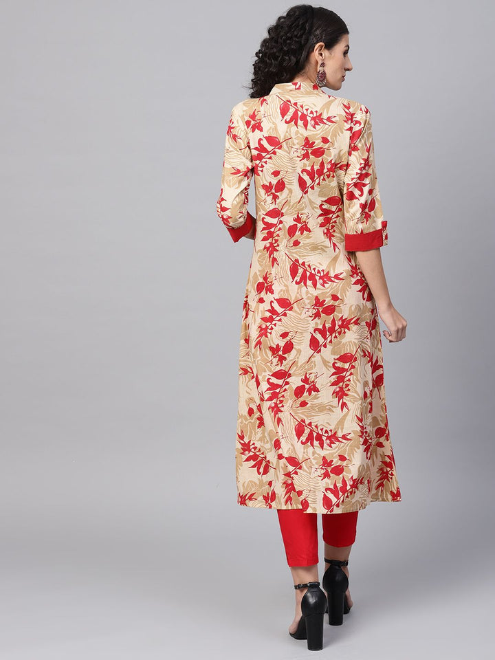 SOJANYA Women Red & Beige Printed A-Line Kurta