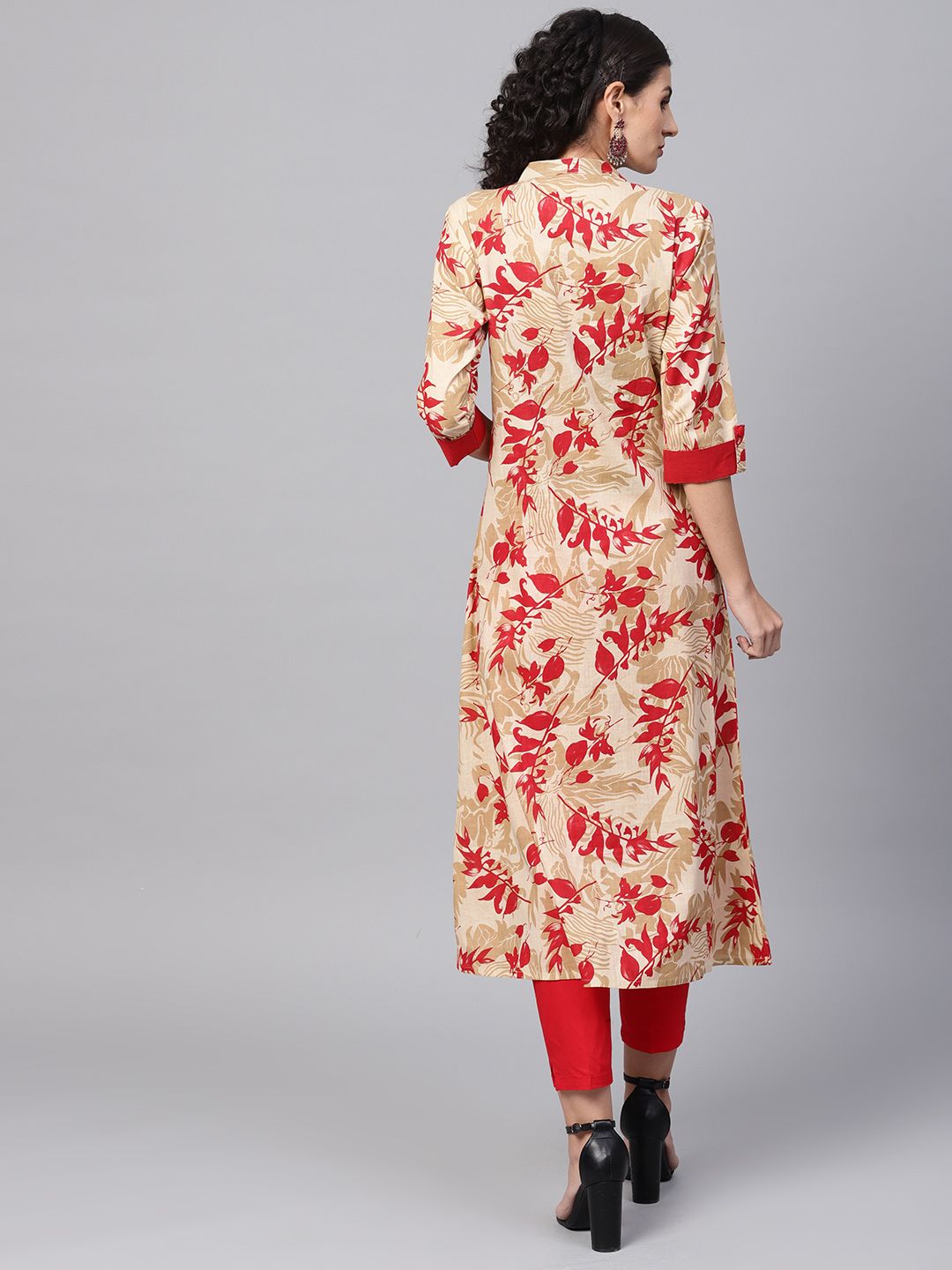 SOJANYA Women Red & Beige Printed A-Line Kurta