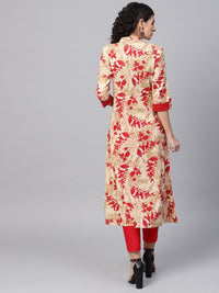 SOJANYA Women Red & Beige Printed A-Line Kurta