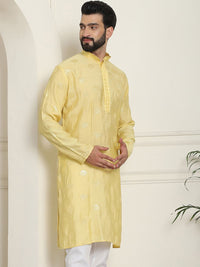 SOJANYA Kurta Lurus Sutera Berhias Geometrik Kolar Mandarin Kapas