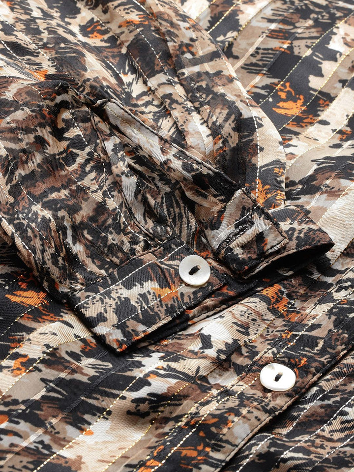 all about you Animal Print Collarless Casual Shirt