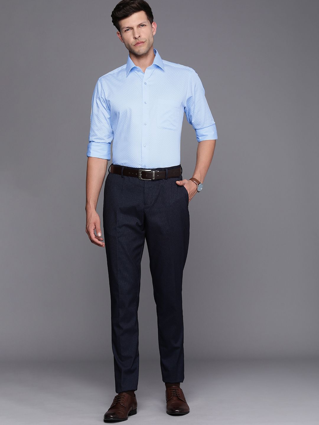 Raymond Pure Cotton Slim Fit Geometric Printed Formal Shirt