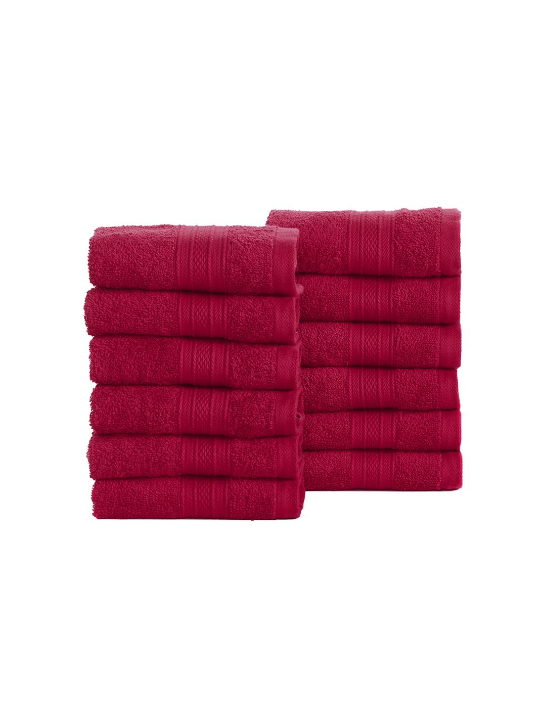 MYTRIDENT Red Set Of 12 500 GSM Pure Cotton Face Towels
