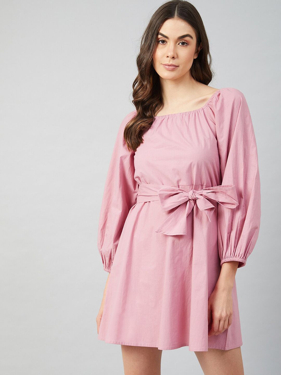 Athena Women Mauve Solid Cotton A-Line Dress