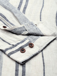 Mr Bowerbird Men White & Black Liberal Fit Striped Casual Shirt
